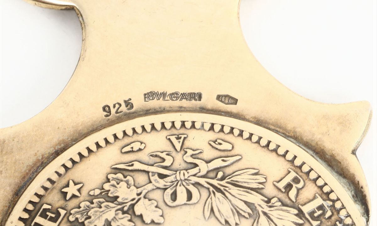 Fermacarte in Argento Primo Titolo con Moneta Francese da Cinque Franchi Dell'anno 1848. Maison B...