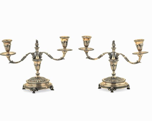 Two silver candleholders, Italy, 1935/45