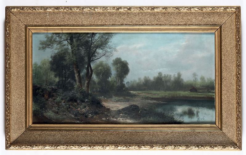Henry Markò (1855-1921) Paesaggio lacustre  - Asta Antiquariato - Cambi Casa d'Aste