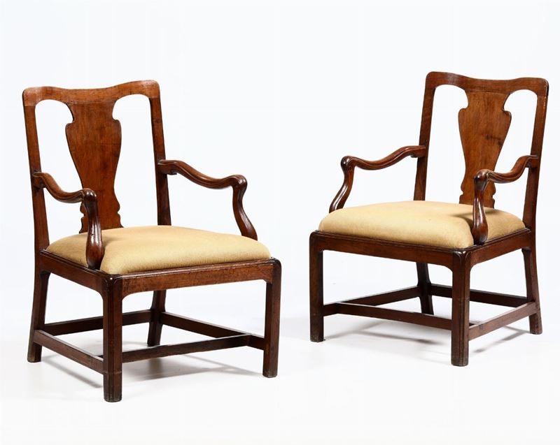Coppia di poltrone con seduta imbottita, XIX-XX secolo  - Auction Furnitures, Paintings and Works of Art - Cambi Casa d'Aste