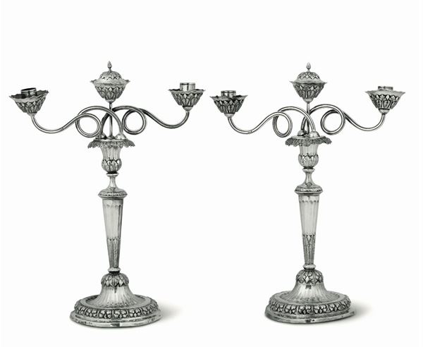 Two silver candle holders, Genoa, 1823
