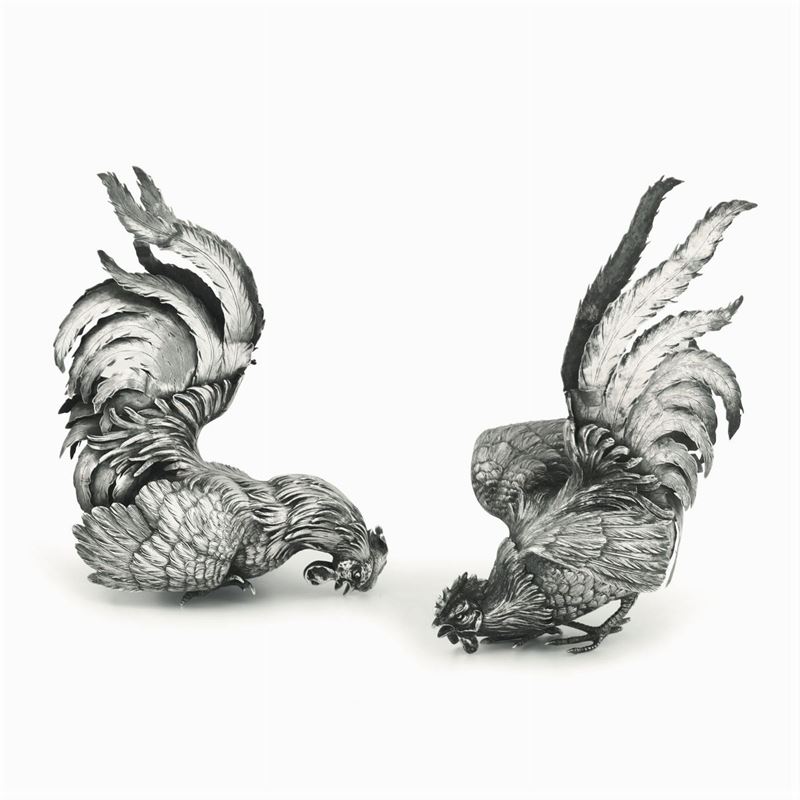 Two silver roosters, prob. Italy, 1900s  - Auction Collectors' Silvers, 20th Century - II - Cambi Casa d'Aste