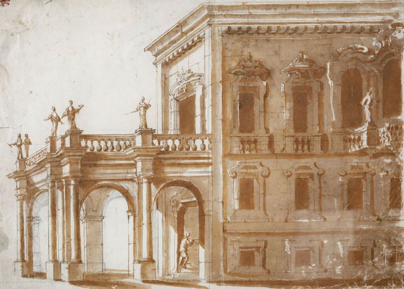 Scuola del XVIII secolo Studio per architetture  - Asta Dipinti Antichi - Asta a Tempo - Cambi Casa d'Aste