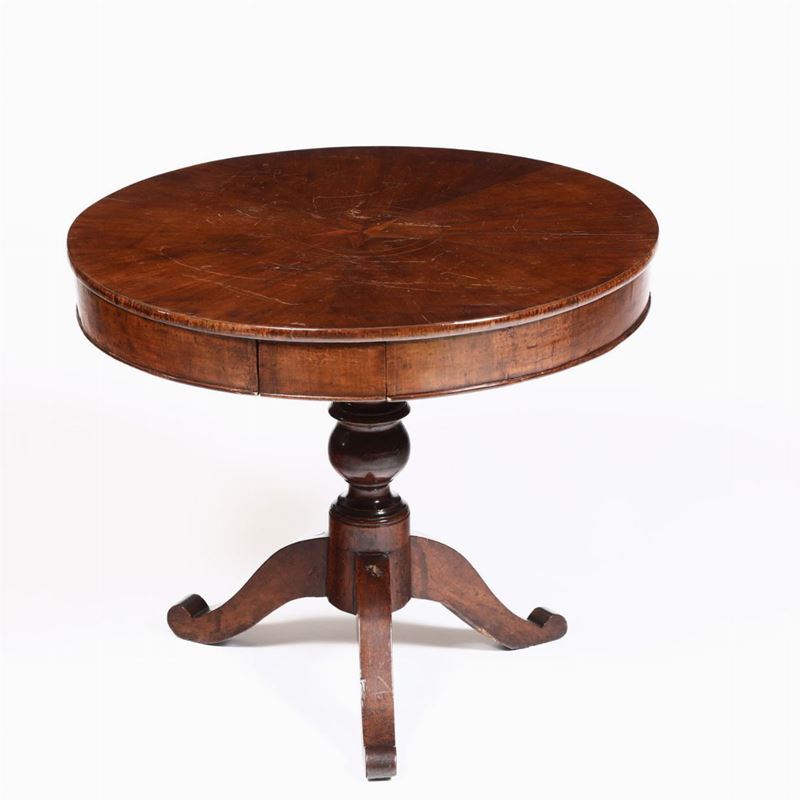 Tavolino circolare legno lastronato ed intarsiato, XIX secolo  - Asta Arredi, Dipinti e Oggetti d'Arte - Cambi Casa d'Aste