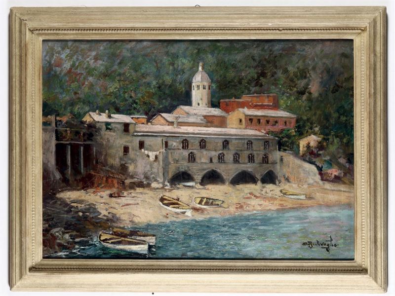 Cesare Bentivoglio (Genova 1868-1952) La baia di San Fruttuoso  - Auction Fine Art - Cambi Casa d'Aste