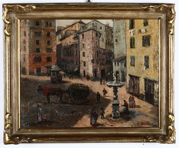 Ettore Morteo (Alassio 1874 - Genova 1939), attribuito a Piazza Portello