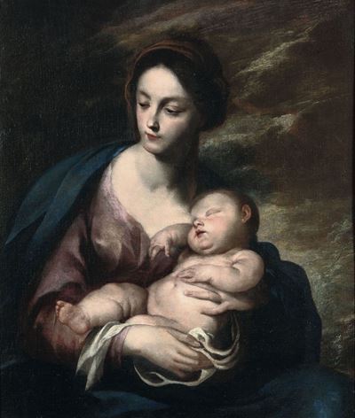 Andrea Vaccaro (napoli 1604-1670) Madonna con Bambino Dormiente