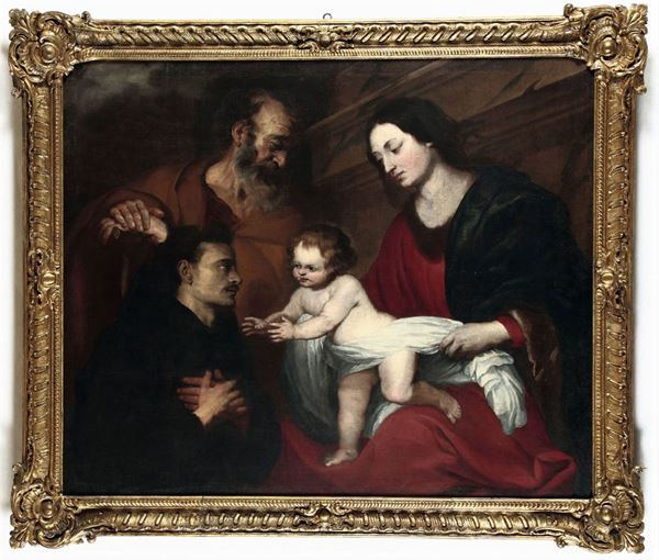 Orazio De Ferrari (Voltri 1605 - Genova 1657) Sacra famiglia con San Domenico di Guzman