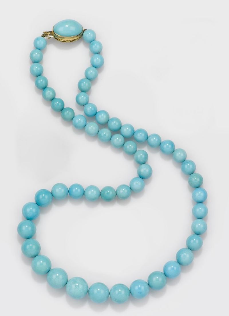 Collana con boules di turchese a scalare  - Auction Jewels and Corals | Time Auction - Cambi Casa d'Aste