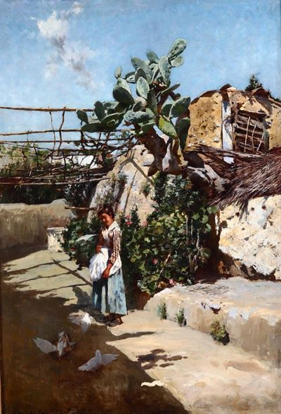 Peder Mønsted (1859 - 1941)piantagione di Cactus a Capri