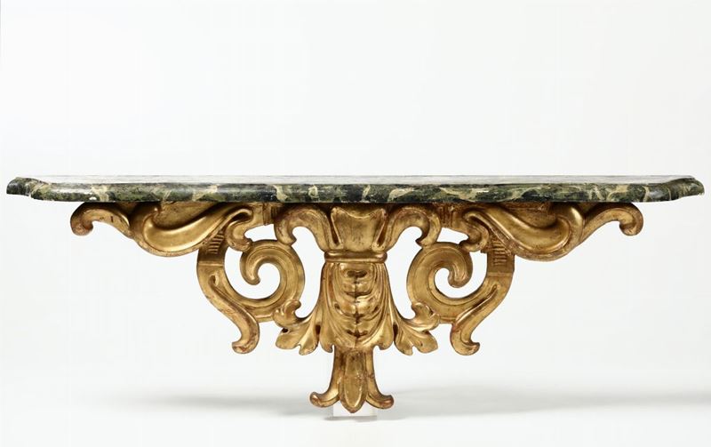 Mensola in legno intagliato, dipinto e dorato, XVIII secolo  - Auction Furnitures, Paintings and Works of Art - Cambi Casa d'Aste