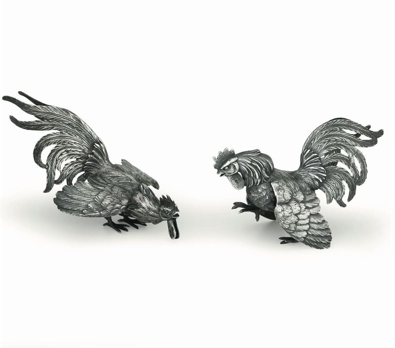 Two silver fighting roosters, prob. Germany, mid 1900s  - Auction Collectors' Silvers, 20th Century - II - Cambi Casa d'Aste