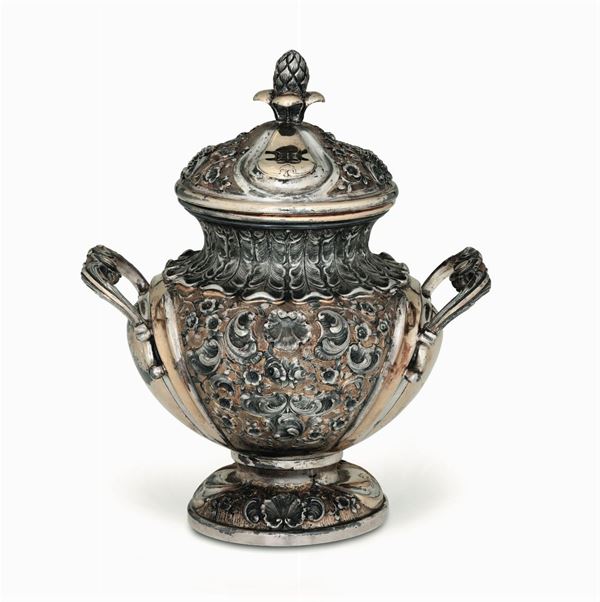 A silver sugar pot, signed Roncoroni