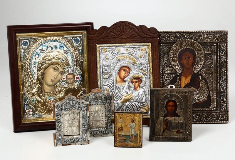 Insieme di icone, alcune con riza in metallo  - Auction Antiques I - Timed Auction - Cambi Casa d'Aste