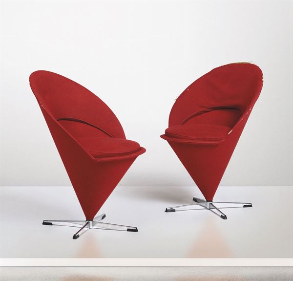 Two V. Panton, mod. Cono armchairs, Denmark, 1958