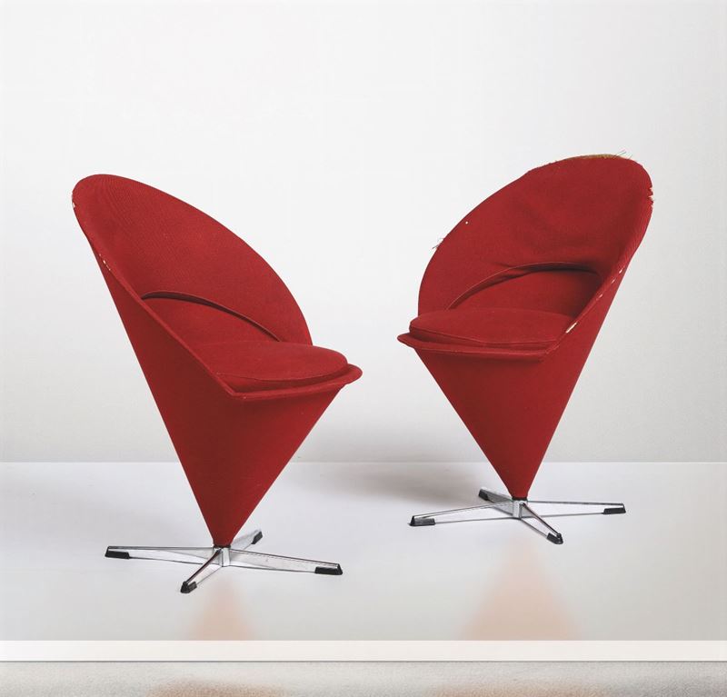 Two V. Panton, mod. Cono armchairs, Denmark, 1958  - Auction Design - Cambi Casa d'Aste