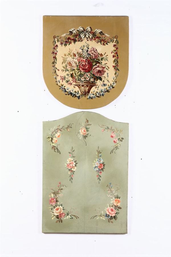 Due dipinti con fiori diversi olio su tela senza cornice