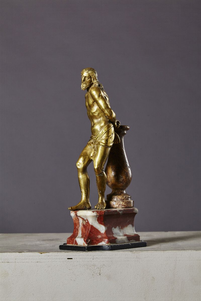 Cristo alla Colonna. Bronzo Fuso, Dorato e Cesellato. Fonditore Barocco Roma (?) XVII Secolo
