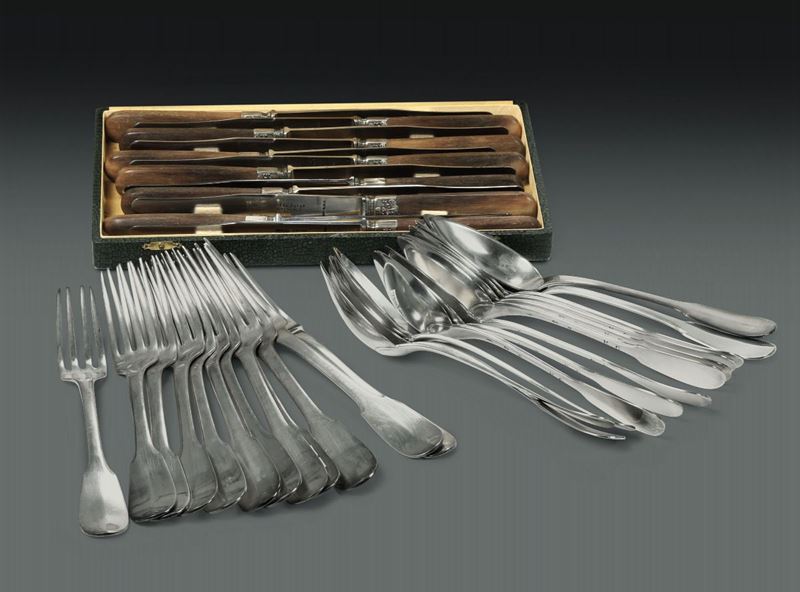 Servizio di posate da dodici in argento, Francia XIX-XX secolo  - Asta L'Art de la Table - Cambi Casa d'Aste