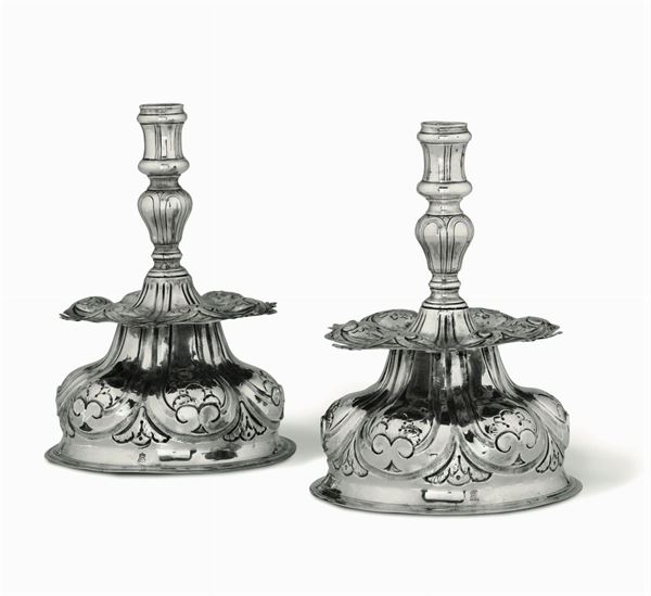 Two silver candle holders, Genoa, 1742