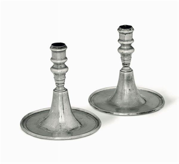 Two silver candle holders, Genoa, early 1700s
