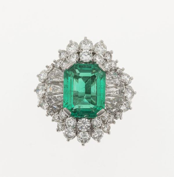 Colombian emerald, diamond and platinum ring. Gemmological Report R.A.G. Torino