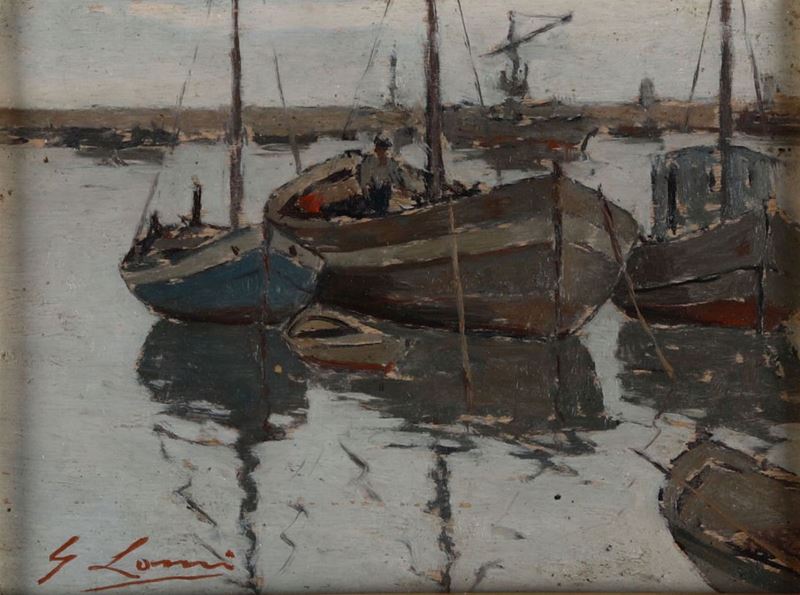 Giovanni Lomi (1889-1969) Veduta di porto  - Asta Antiquariato - Cambi Casa d'Aste
