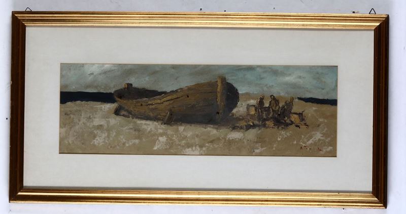 Pittore del XIX-XX secolo Barca a riva  - Asta Arredi, Dipinti e Oggetti d'Arte - Cambi Casa d'Aste