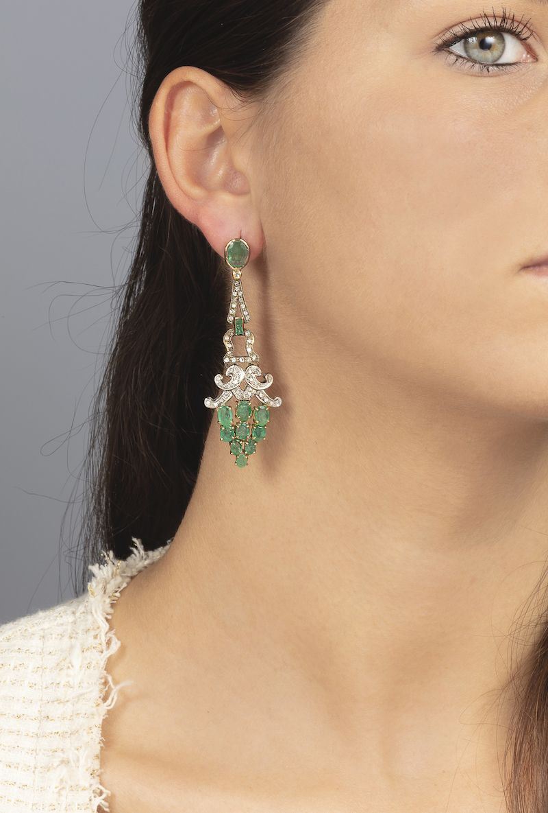Orecchini pendenti con smeraldi e diamanti  - Auction Jewels - Timed Auction - Cambi Casa d'Aste