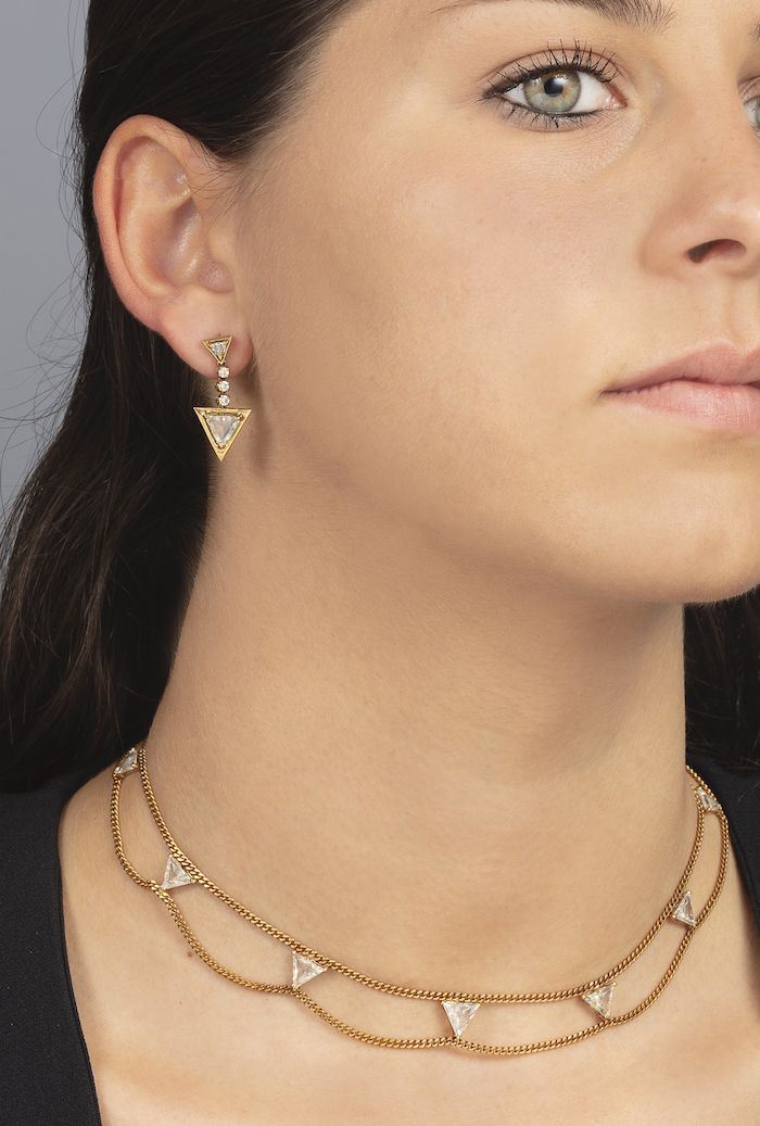 Demi-parure composta da girocollo ed orecchini con diamanti taglio triangolare per ct 7.50 circa  - Auction Fine Jewels - Cambi Casa d'Aste