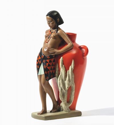 Jacopi (1882-1957), Figura di donna (Lenci), Torino, ceramica policroma, anni 1930
