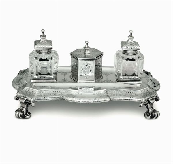 A silver inkstand, London, 1869