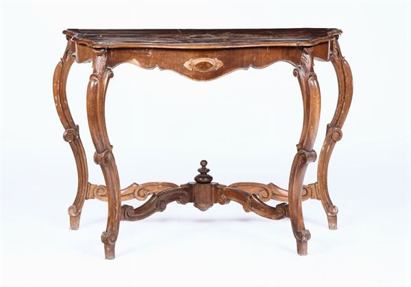Tavolo consolle in legno intagliato, XIX secolo