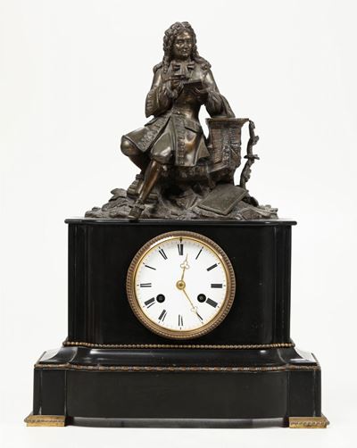Pendola da Tavolo Marmo Nero e Metallo Dorato, XIX Secolo