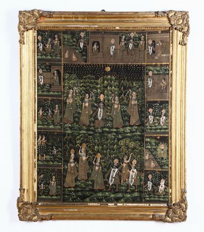 Dipinto su Seta Raffigurante Scene Rituali, India, XIX Secolo