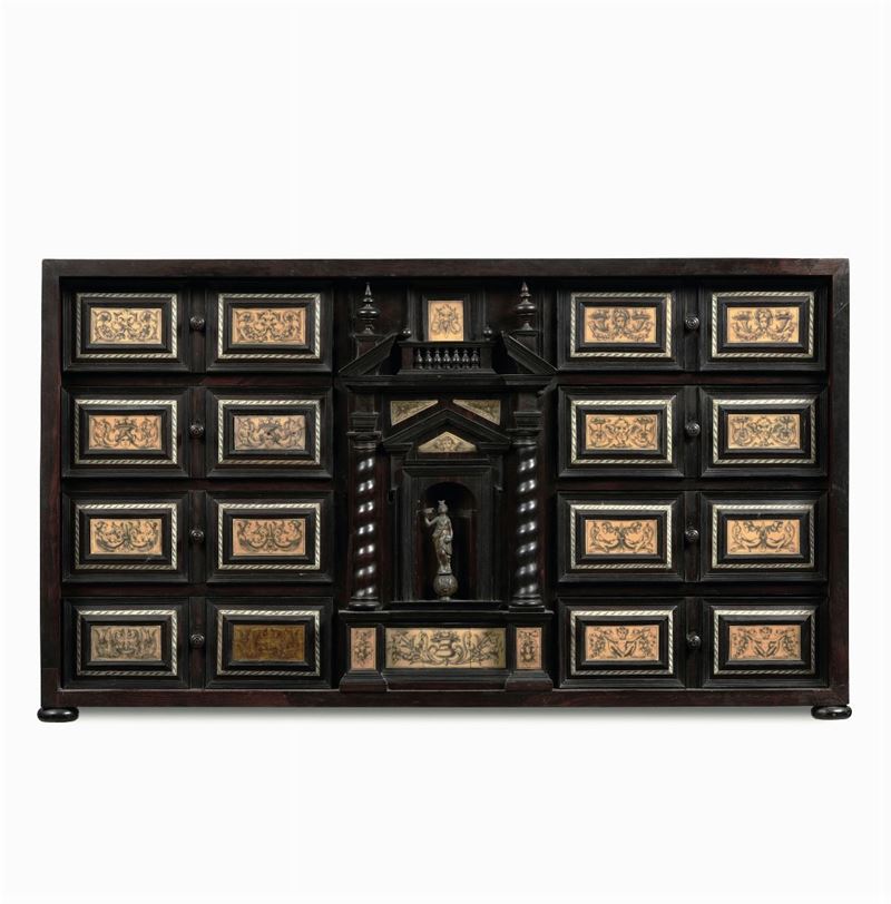 Stipo monetiere in legno ebanizzato con applicazioni in osso (avorio?), XIX secolo  - Asta Antiquariato - Cambi Casa d'Aste