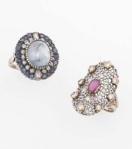 Lotto composto da due anelli uno con zaffiro ed uno con pasta vitrea  - Auction Jewels - Timed Auction - Cambi Casa d'Aste