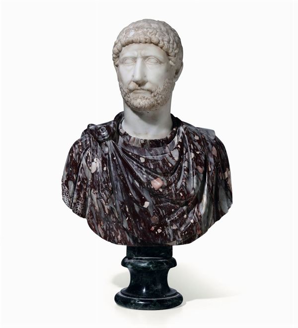 Busto Imperatore in marmi colorati e marmo bianco. Marmorari romani del XX-XXI secolo