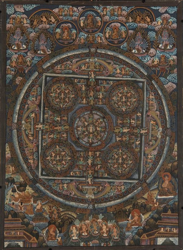 Dipinto su seta applicata su carta raffigurante divinitÃ , Tibet, XIX secolo