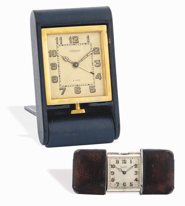 MOVADO - Travel pocket watch. JAEGER LECOULTRE - Travel alarm clock.