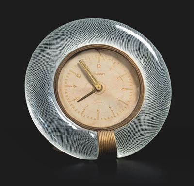 Carlo Scarpa (1906-1978), Orologio con cornice in vetro a filigrana sommersa, Murano, 1940 ca