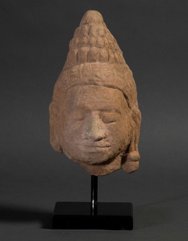 A stone Buddha head, Khmer, 1700s