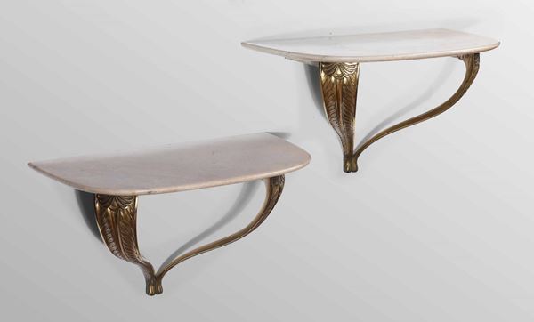 Two marble and bronze tables, Italy, 1940s