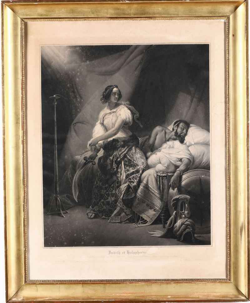 Stampa in cornice raffigurante Giuditta e Oloferne, Francia XIX secolo  - Asta Arredi, Dipinti e Oggetti d'Arte - Cambi Casa d'Aste