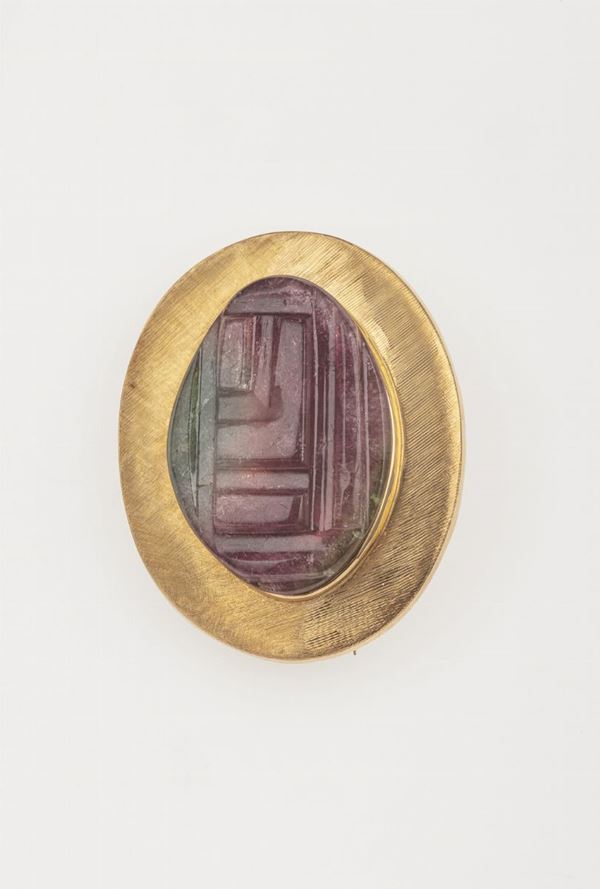 Tourmaline and gold brooch. Signed Roberto Burle-Marx
