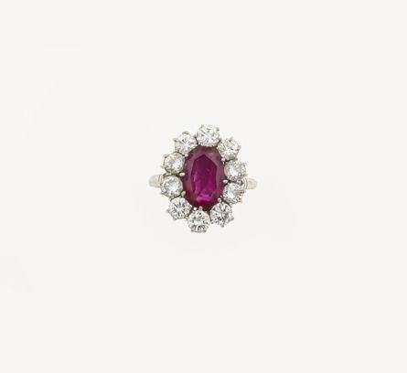 Burmese ruby and diamond cluster ring