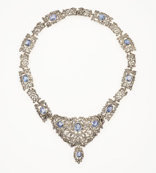 Sri Lankan saphhire and rose-cut diamond necklace