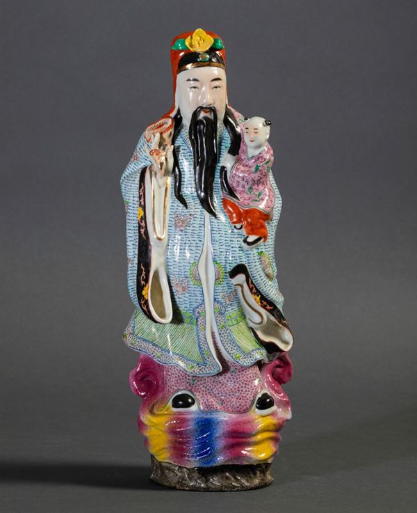 Figura di Lu in porcellana a smalti policromi, Cina, inizi XX secolo