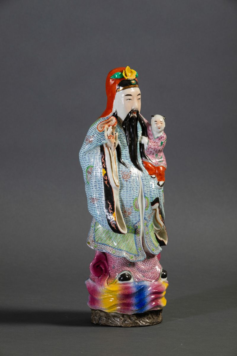 Figura di Lu in Porcellana a Smalti Policromi, Cina, Inizi XX Secolo