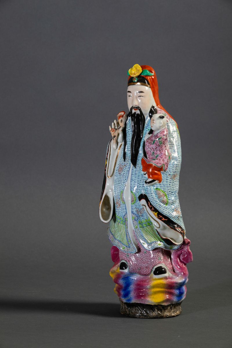 Figura di Lu in Porcellana a Smalti Policromi, Cina, Inizi XX Secolo